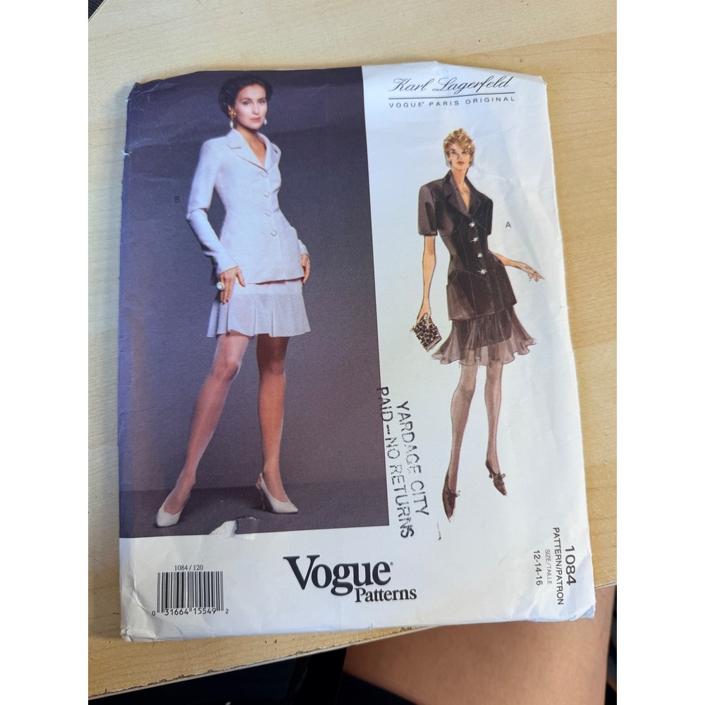 UNCUT Karl Lagerfeld Vogue 1084 Pattern 12-14-16 White Jacket Skirt 90s Designer
